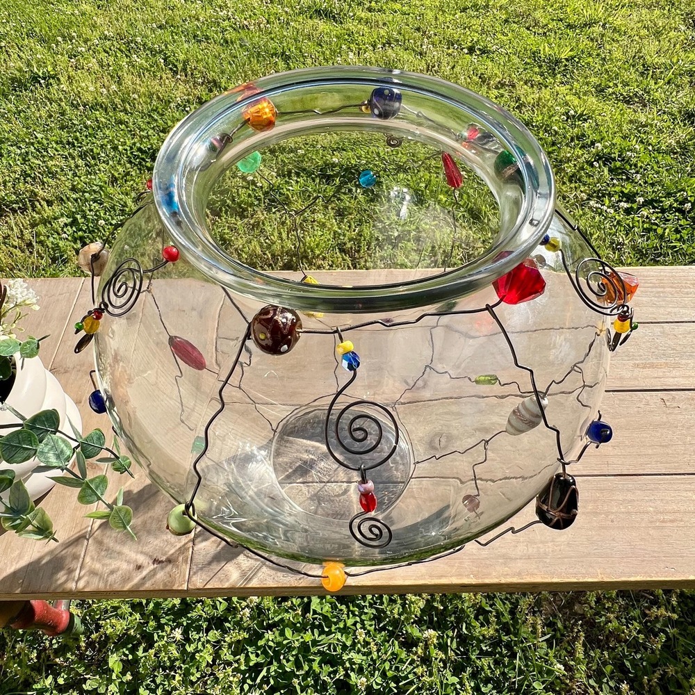 Large Wire and Beaded Glass Vase - Picture 5 of 7